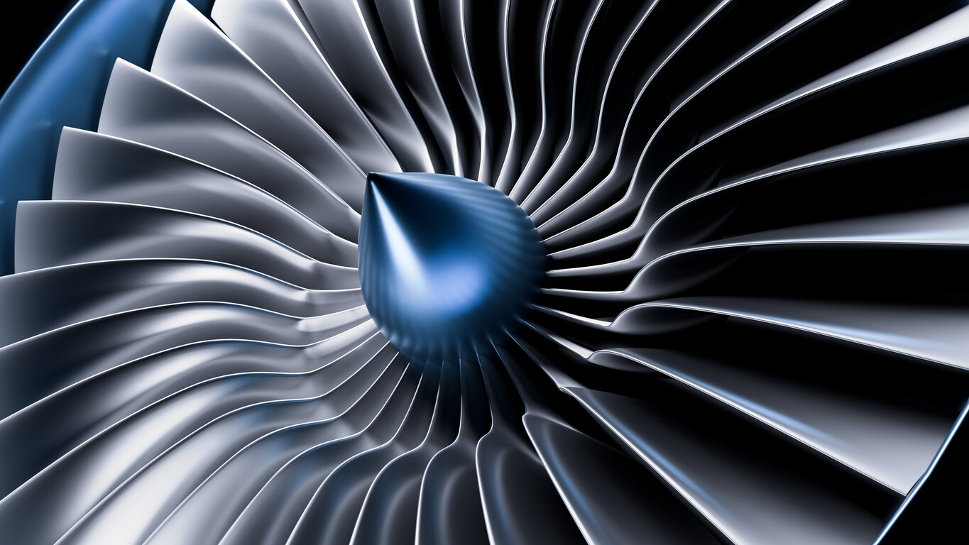 Jet engine blades close-up symbolizing speed, precision and power